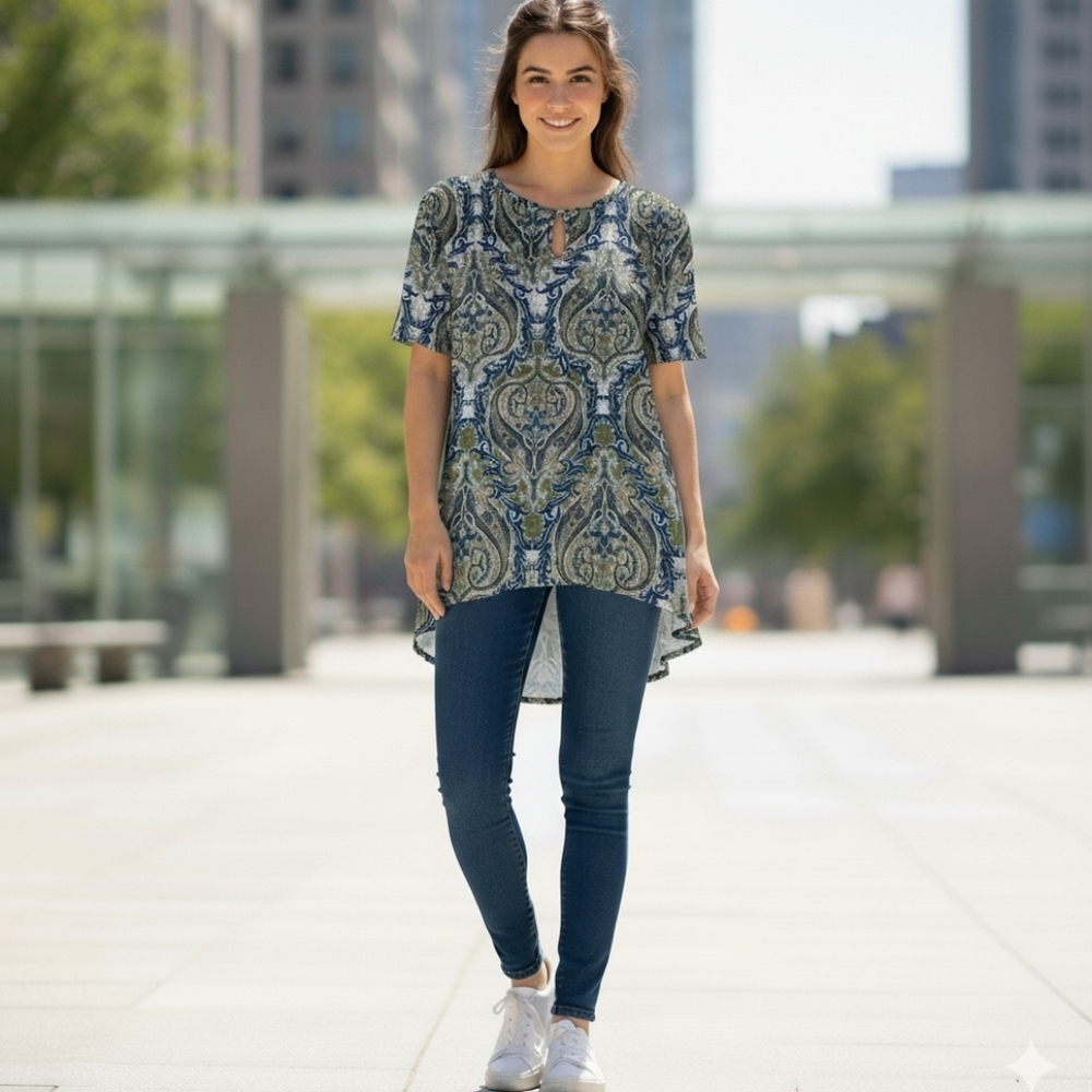 Perception Concept Blue and Green Paisley Blouse